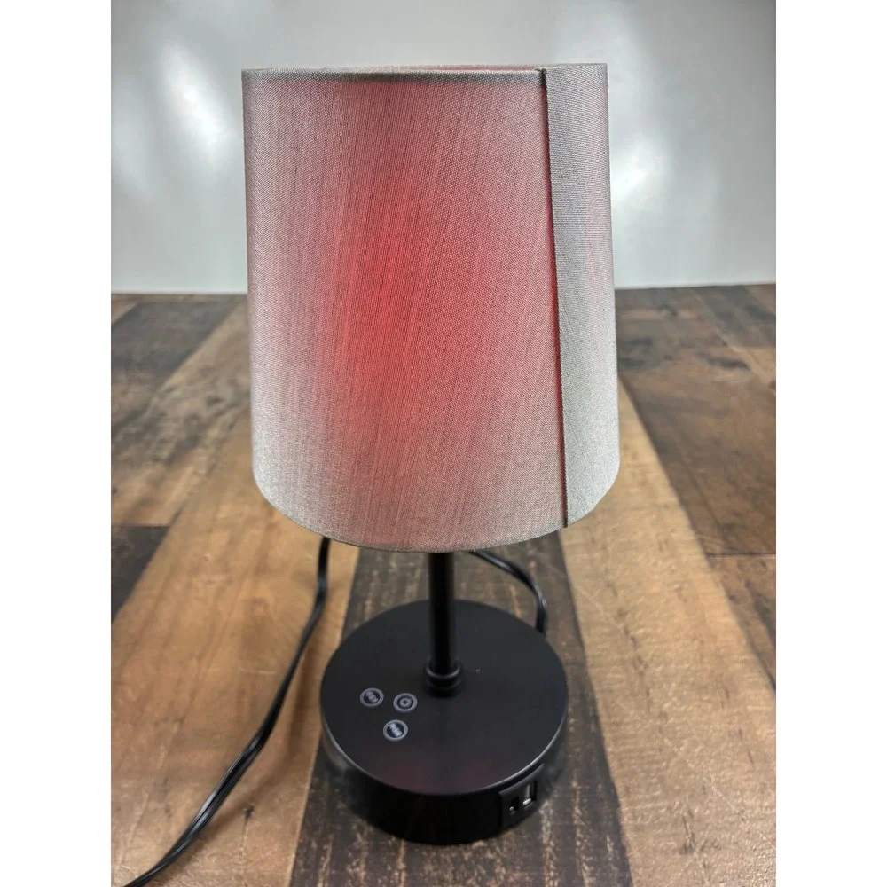 Modern RGB Touch Table Lamp with USB‎ C+A Charging Ports Grey Shade Black Base